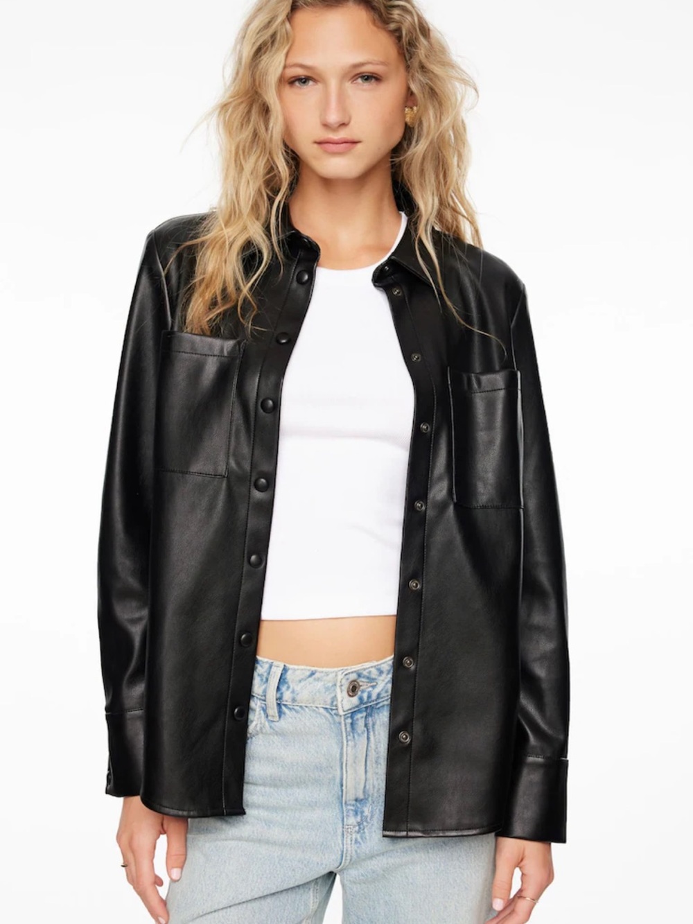 Dynamite Black Faux Leather Shirt Jacket